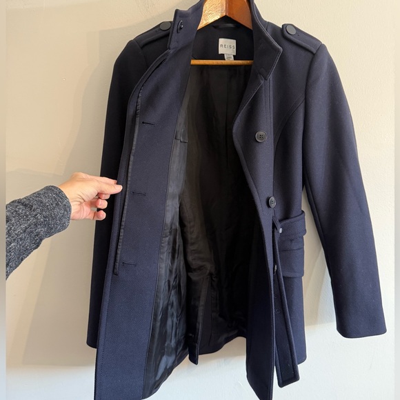 NEW REISS Enara Wool Military Coat Jacket Navy Funnel Neck UK12 US8 EU40 M - Picture 12 of 16